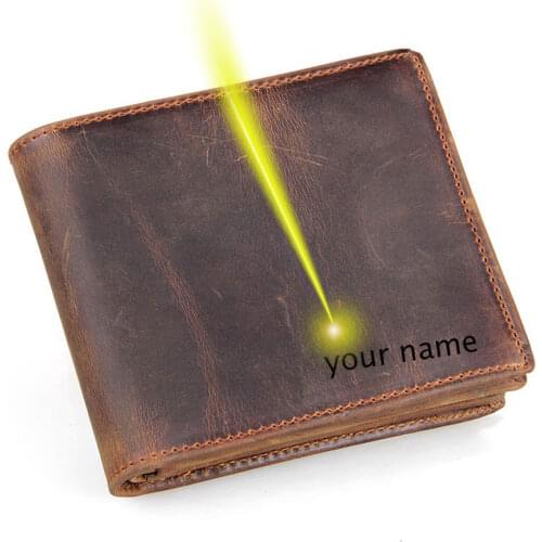 Men top layer crazy horse genuine leather wallet card holder free name handwriting engraving customized gift