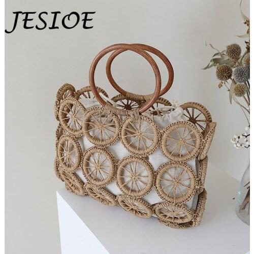Fashion Rattan Hollow Straw Bags Wicker Woven Women Vintage Handbags Summer Beach Shoulder Crossbody Bags Casual Lady Purses