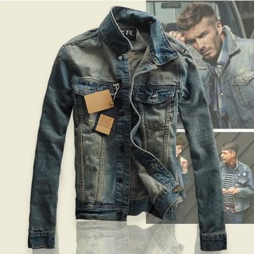 Men Jacket High-Street Men Ripped Jeans Jackets Washed Patchwork Distressed Denim Man Slim Fit Streetwear HipHop Vintage Jacket