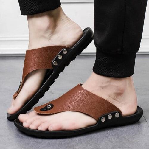 Men Slippers Rome Flip Flop Beach Slipper Comfortable T-Strap Open Toe Slipper Fashion Flat Round Toe Slipper Shoe Outside