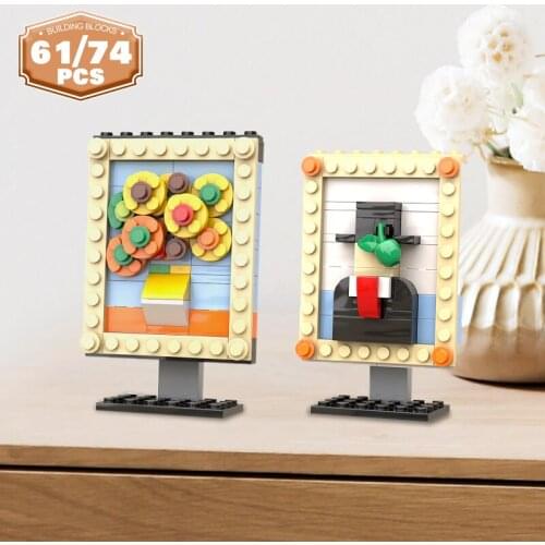 MOC Mini Art Pixel Painting Sunflower Building Blocks Kit For Van Gogh Drawing Human Pictures Bricks Idea Toys For Children Gift