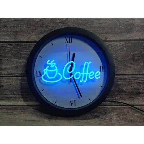 0B433 Coffee Cup Shop Cappuccino Cafe APP RGB 5050 LED Neon Light Signs Wall Clock