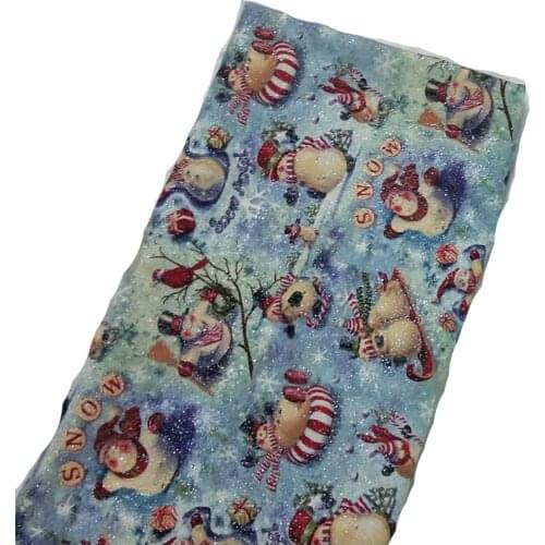 Bling Bling Glitter Silver Stamping Christmas Snow House Tree Printed Cotton Fabric 50x105cm Fabric Patchwork Cloth Home Decor