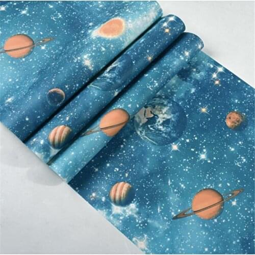 Beibehang Outer Space Planet Space Star Wallpaper Ceiling Top Wallpaper Children Room Blue Theme Room Wallpaper Papel de Parede