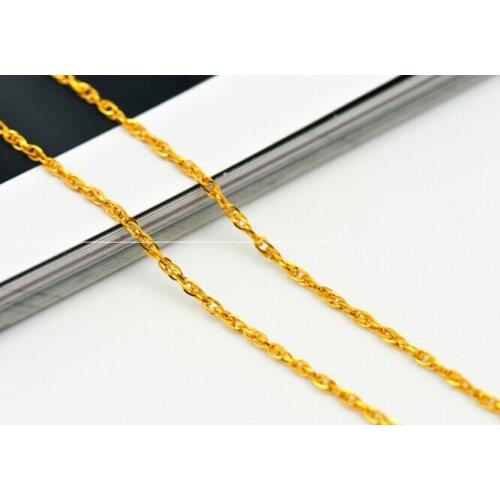 Solid 24K Yellow Gold Necklace / Double O-wire strand Chain Water corrugated clavicle Necklaces / 3.36g 43cm