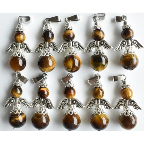 Wholesale 10pcs/lot Fashion natural tiger eye stone angel shape Pendants for Necklace jewelry making free shipping