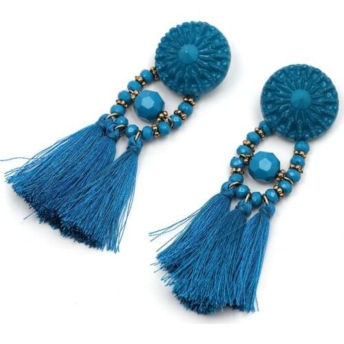 Wholesale 6pai/lot 9 Colors Long Tassel Drop Earrings Big Elegant Statement Beaded Hanging Dangling Fringing