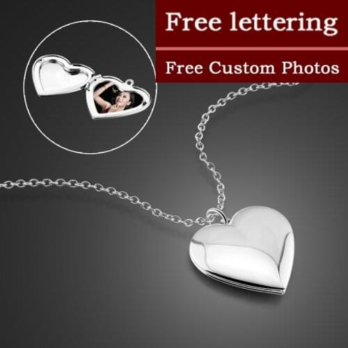 100% 925 sterling silver Sweater Coat Necklaces Girls & Womens DIY Photo box Pendant Long Chain Free lettering Rose gold Jewelry