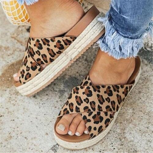 Ladies Leopard Print Thick Gladiator Soft Sandals INS Beach Flip Flops Decoration Summer Sandals Women Casual Party Shoes 35-43