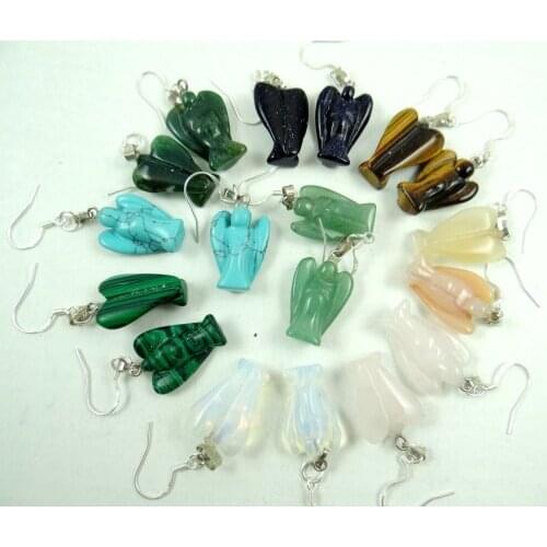 Natural stone tiger eye Turquoises Quartz Crystal Opal Angel earring pendant for diy Jewelry making earring Accessories