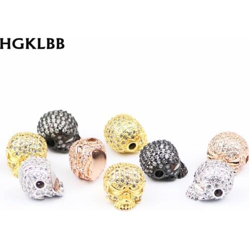 HGKLBB Zircon Copper Skull Copper Spacer Beads CZ Charms Loose beads for Jewelry making Fashion Pendant bracelet DIY Findings