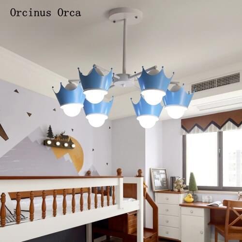 Cartoon creative color crown chandelier Boy Girl Bedroom childrens room lamp warm simple LED Chandelier free shipping
