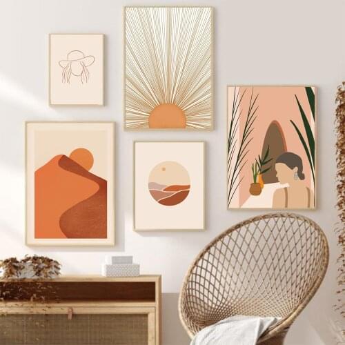 Scandinavian Abstract Sunset Mountain Canvas Painting Morandi Style Poster Wall Art Posters Living Room Decor Nordic Home Decor