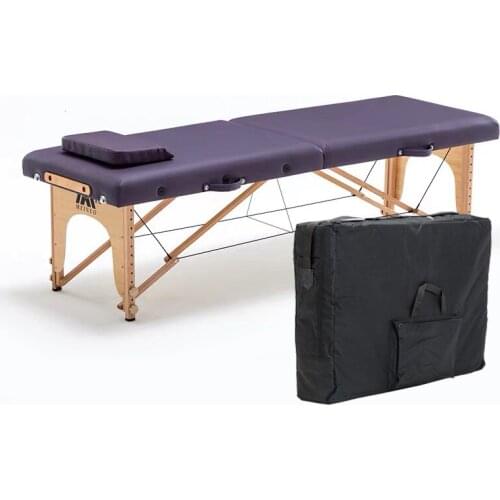 Foldable portable salon beauty salon SPA tattoo furniture beech wooden leather patio facial massage bed table with bag pillow