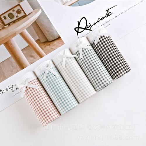 Panties For Women Sexy Underwear Lingerie Bow Stall Plaid Printed Cotton Briefs Breathable Panties Briefs Underpants YZT667