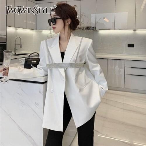 TWOTWINSTYLE Casual Two Piece Set For Women Notched Long Sleeve Korean Blazers Solid Camis Loose Sets Female 2021 Spring Fashion