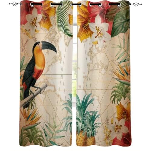 Toucan Flower Fruit Pineapple Map Window Curtains Bedroom Kitchen Curtain Panel Christmas Home Decor Curtains for Living Room
