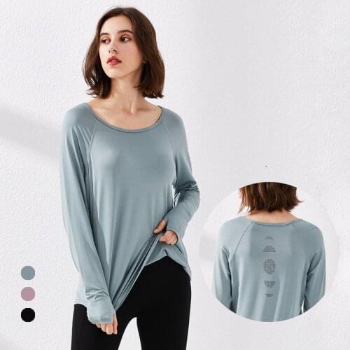 Womens Yoga T-Shirt Elastic Quick-Drying Loose Fitness Sports Top Running Training Mesh Breathable Long-Sleeved Gym Clothing