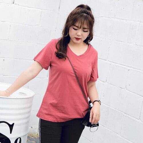 New Summer Casual Plus Size Cotton T-Shirt Women Short Sleeve T Shirt Sweet Candy Colors T-Shirts V-neck Pullover Tops Tee Mw265