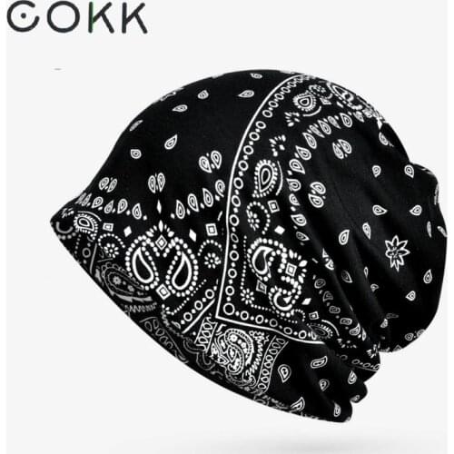 COKK Winter Hats For Women Men Turban Hat Female Beanie Flower Pattern Hip Hop Bone Male Gorro Feminino Ponytail Hat New