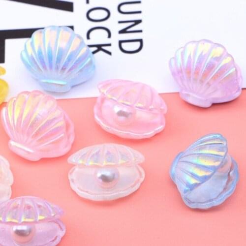10Pcs Kawaii Cute Color Plated Pearl Shells Flat Back Resin Cabochons Scrapbooking DIY Jewelry Craft Decoration