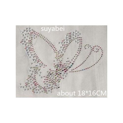 2pc/lot Butterfly sticker Hotfix Rhinestone motif iron on transfer motif hot fix applique patches for shirt bag design stone