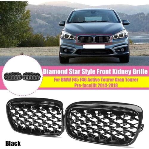 2X Gloss Black Front Kidney Bumper Grille Mesh Diamond for -BMW F45 F46 Active Tourer 2014-2018