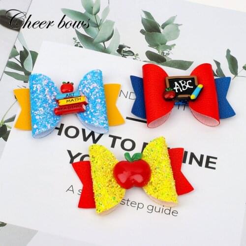 3 Pcs/lots 3" Glitter Back To School Hair Bows For Girls Kids Pencil/Apple Hair Clips Hairpins Students Hair Accessories
