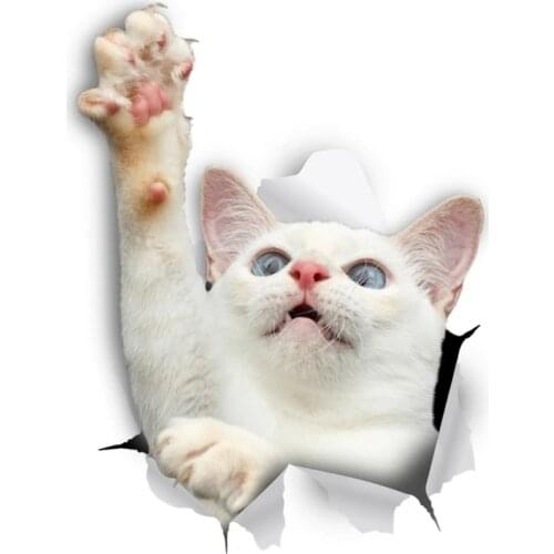 B0594# 13CM 17CM Self-Adhesive Decal White Reaching Cat Car Sticker Waterproof Auto Decors on Bumper Rear Window