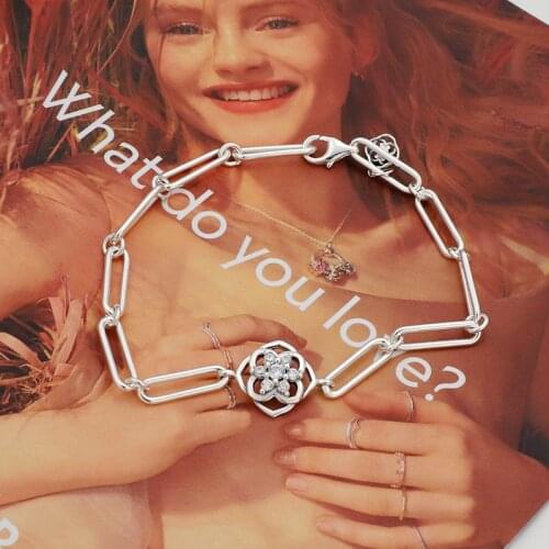 Free Shipping Lomeo100% 925 Silver High Quality Original Logo Rose Petals Link intertwined Bracelet DIY European Woman Jewelry