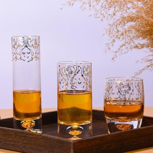 Gold leaf green tea cup with transparent crystal for household heat resistant crystal water cup
