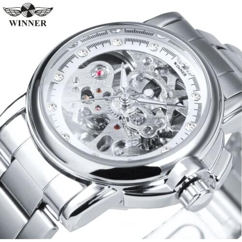 WINNER Official Golden Women Watch Luxury Elegant Automatic Mechanical Wristwatch Stainless Steel Strap Crystal Clock Girls 2020
