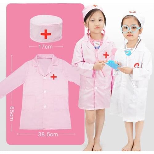 Kids Doctor Nurse Uniforms Halloween Surgeon Role Cosplay Party Boys Girls Long Sleeves Custume Stethoscope Toy Family Game DS29