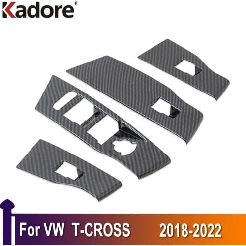 For Volkswagen T-Cross 2018 2019 2020 Carbon Fiber Window Lift Button Switch Cover Trim Door Armrest Panel Frame Car Accessories