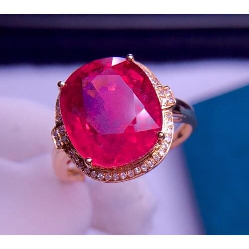 E326 Rubillite Ring Fine Jewelry 18 K Gold Natural Rubi Tourmaline 7.1ct Gemstone Diamond Gift Female Rings for Women Fine Ring