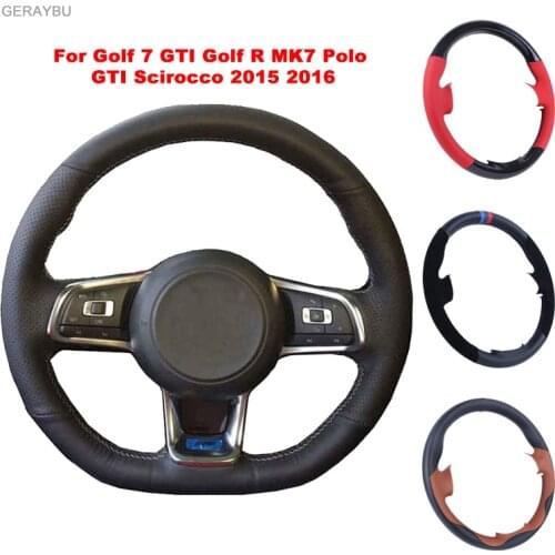 GERAYBU Custom DIY Black Leather Hand-sewn Car Steering Wheel Cover For VW Golf 7 GTI Golf R MK7 VW Polo GTI Scirocco 2015 2016