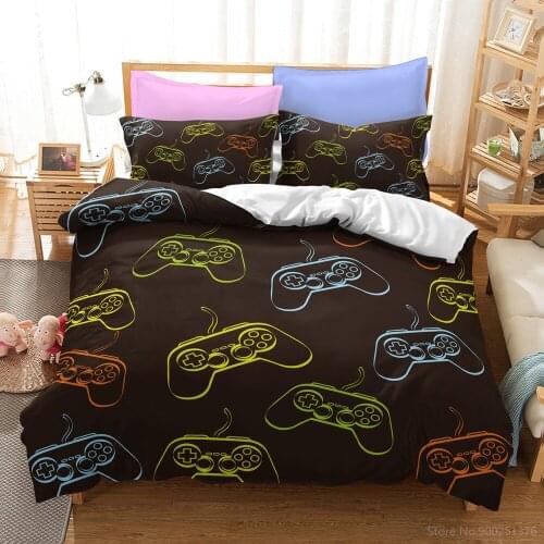 Video Game Controller Queen King Size Bedding Set Gamepad Comforter Cover with Pillowcase Duvet Cover Set for Gamer Boys Teens