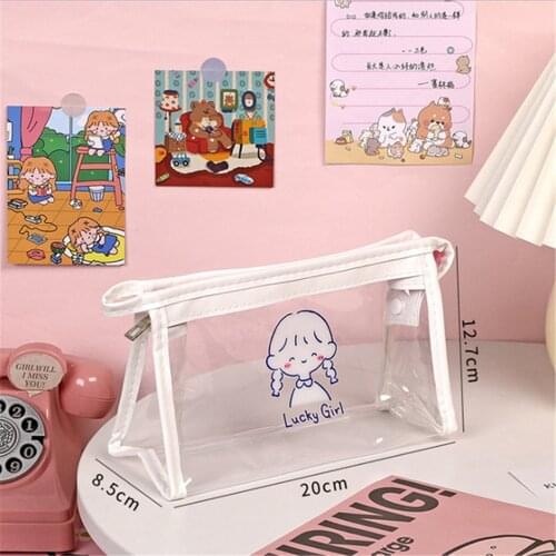 Kawaii Pencil Case PVC Transparent School Supplies Pen Case Box Pencilcase Stationery Pouch Bag