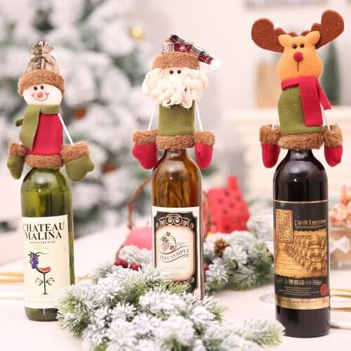 3pcs Wine Bottle Cover Set Christmas Decorations for Home Santa Claus Snowman Elk Cartoon Hanging Hand Stocking Gift New Year