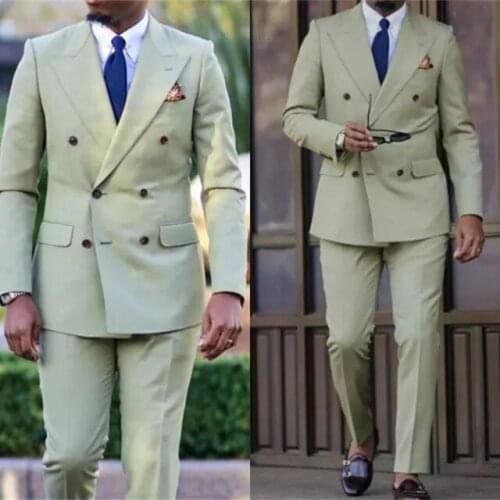 2021 Tailor Made Mint Green Double Breasted Suits For Men Groom Tuxedo Terno Slim Fit Casual Best Man Blazer Party Wedding Suits