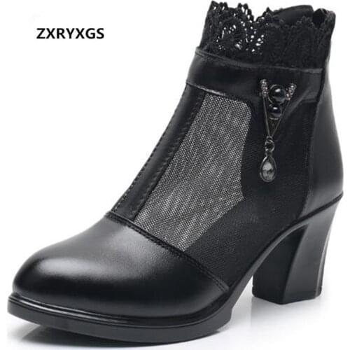 Best Sale Mesh Cowhide Black Shoes Woman Sandals Fashion Leather Sandals 2020 New Summer Boots Women Shoes High Heel Sandals