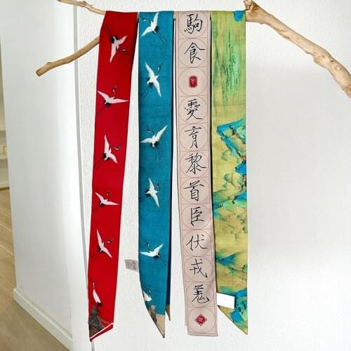 Luna&Dolphin China Original Skinny Scarf 130x6cm Twill Artificial Silk Double Side Bag Ribbon Headbands Streamer Tie Waistband