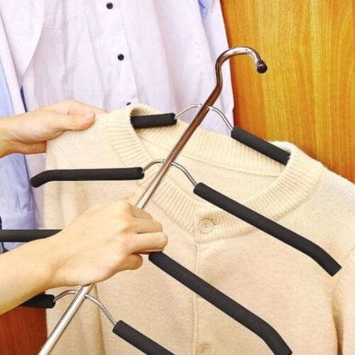 Multi Blouse Shirt Tree Hanger Anti-Slip Stainless Steel Racks 5 Layer Clothes Storage Rack Wardrobe Closet Organizer Holder