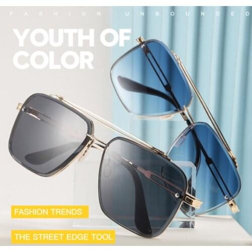 Fashionable Oversized WomenS Double Beam Sunglasses Male Square Metal Frames Gradient Uv400 Ladies Decorative Glasses