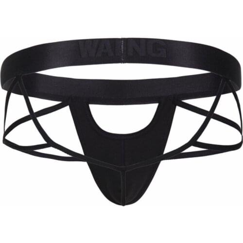 Men Lingerie Mesh PU Leather Hollowed-out Straps String Homme Jockstraps Panties Bikini Briefs Underwear Underpants