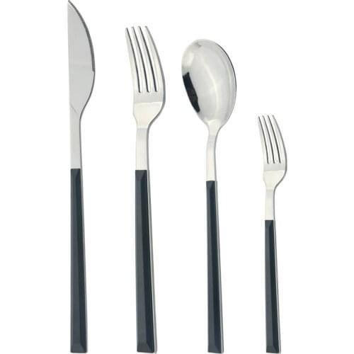 Black Sliver Dinnerware Stainless Steel Set Cutlery Knife Spoon Fork Dessert Fork Home Kitchen Flatware Silverware Tableware Set