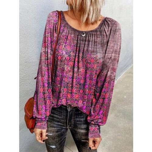 Autumn Women Casual Floral T-shirt With Characteristic Element Printing Long-sleeved O Neck T shirt Bottoming Harajuku Tee Tops