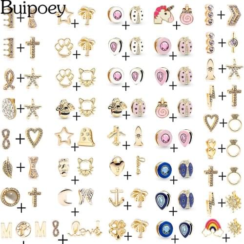Buipoey 2Pcs Golden Animal Ladybug Beaded Crown Charm For 10mm Bracelet Fashion Wristband Jewelle High Quality Accessories Beads