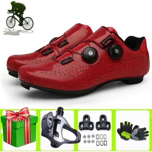 Professional Athletic Bicycle Shoes Cycling Shoes Men Self-Locking Road Bike Shoes Sapatilha Ciclismo Red Women Sneakers