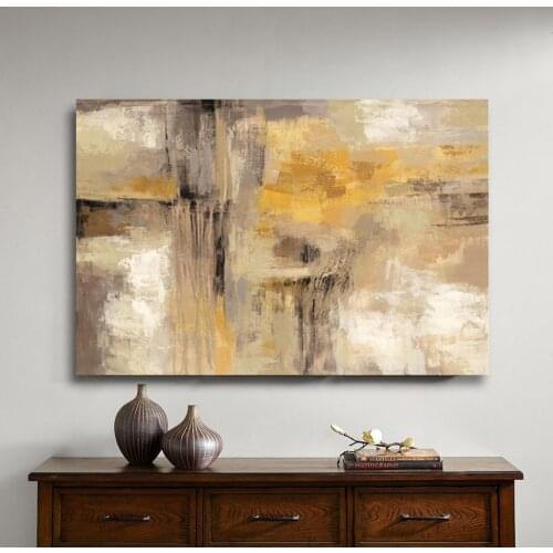 Hand Painted Yellow Gray Abstract oil Painting on Canvas Professional Art Poster Wall Picture for Living Room Sofa Decoration